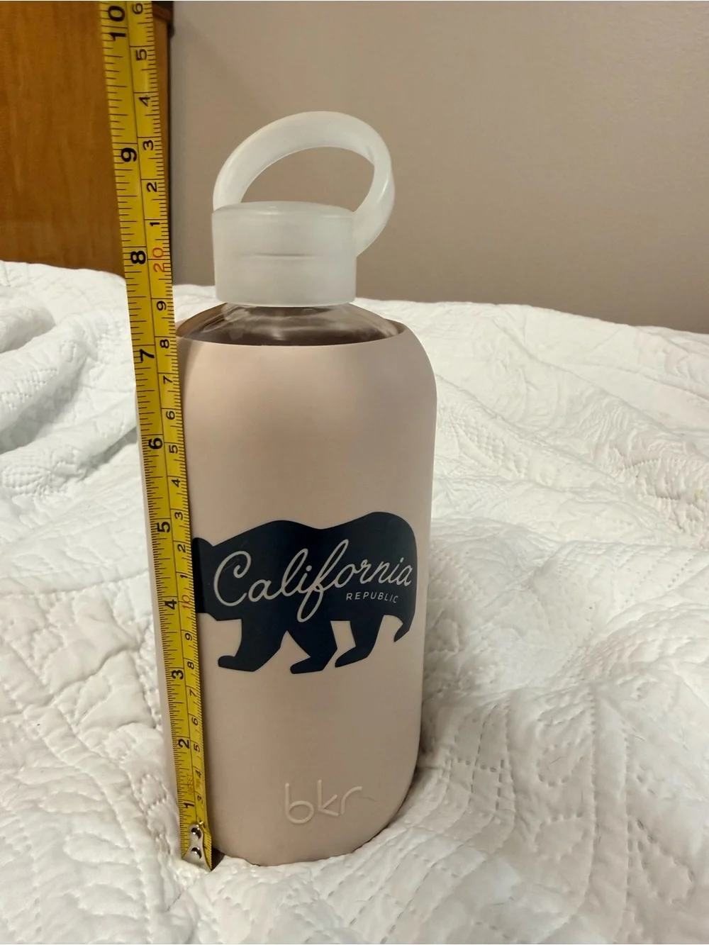 bkr Pink Glass Water Bottle with Black California Bear Graphic